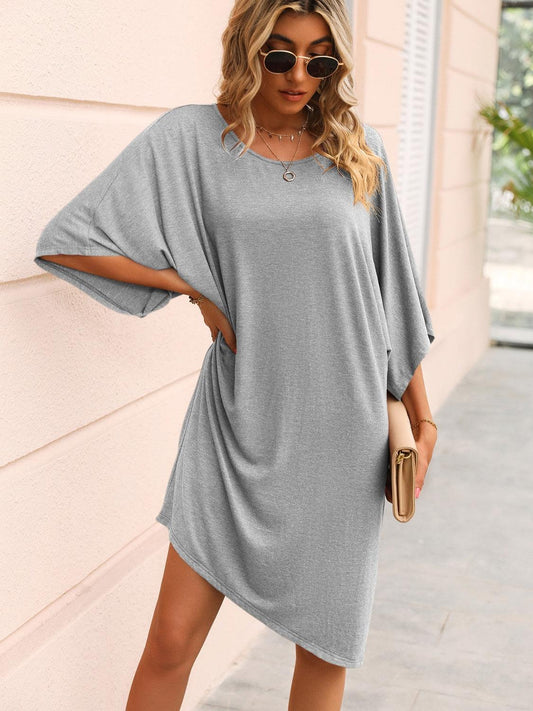 Round Neck Three-Quarter Sleeve Tee Dress Carauana Store