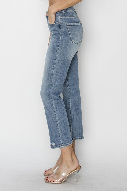 RISEN Full Size High Waist Distressed Cropped Jeans