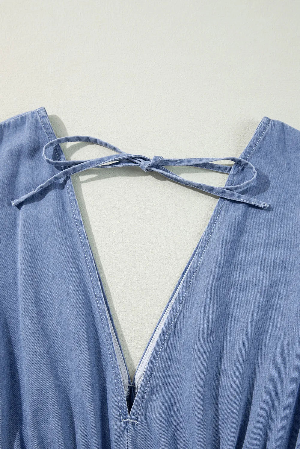Tied Plunge Three-Quarter Sleeve Denim Dress Carauana Store