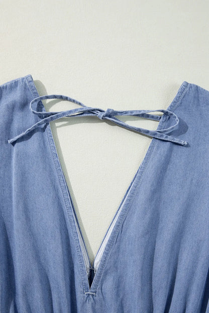 Tied Plunge Three-Quarter Sleeve Denim Dress Carauana Store