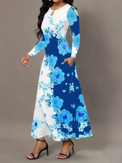 Pocketed Printed Long Sleeve Dress