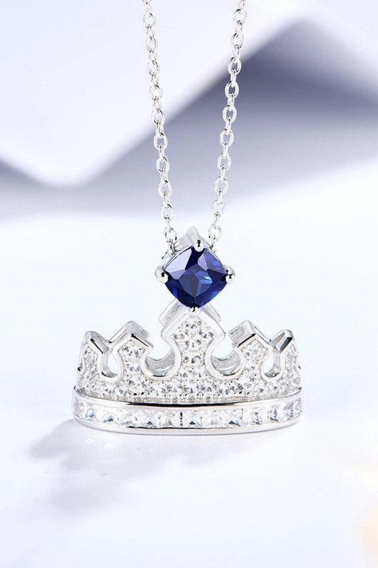 Zircon Lab-Grown Sapphire Crown Shape Pendant Necklace Carauana Store