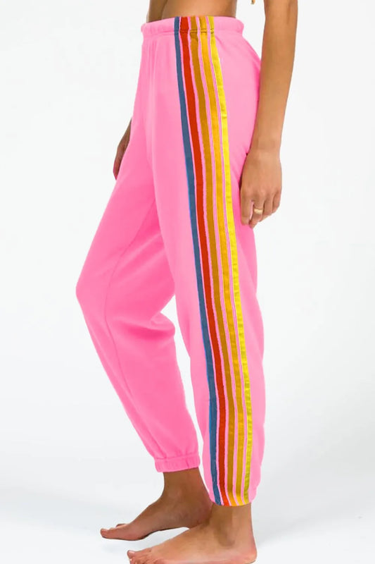 Contrast Striped Elastic Waist Active Pants Carauana Store