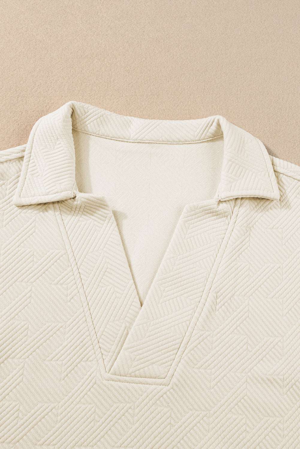 Apricot Textured V Neck Collared Short Sleeve Top CaRaUaNa Fashion