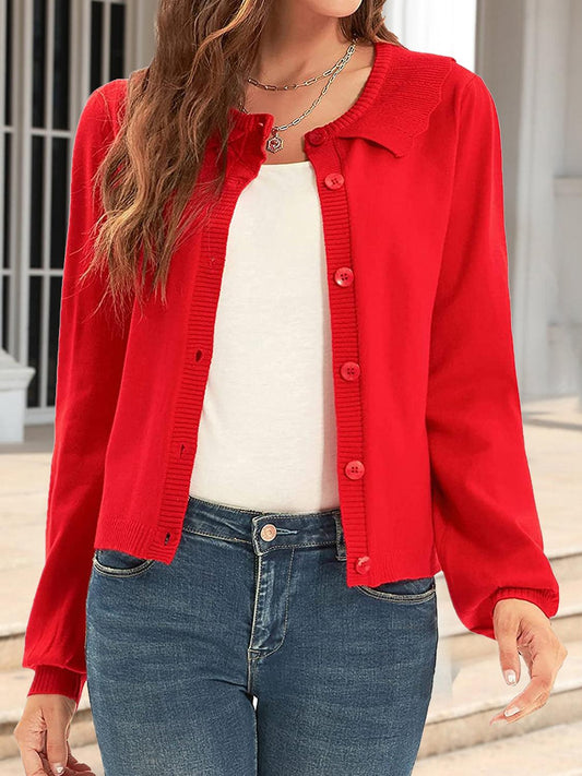 Collared Long Sleeve Button Down Cardigan Carauana Store