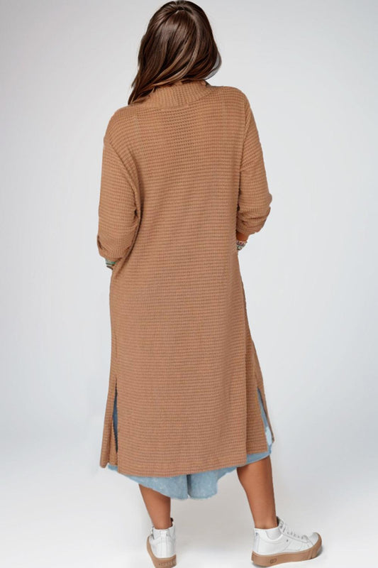 Open Front Long Sleeve Longline Slit Cardigan Carauana Store
