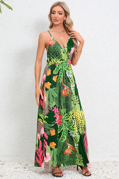 Printed Surplice Maxi Cami Dress