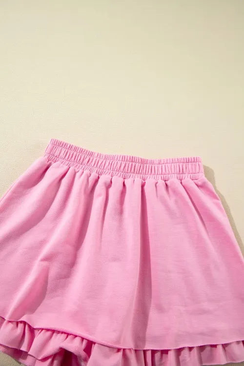 Half Zip Puff Sleeve Top and Ruffled Shorts Set Carauana Store