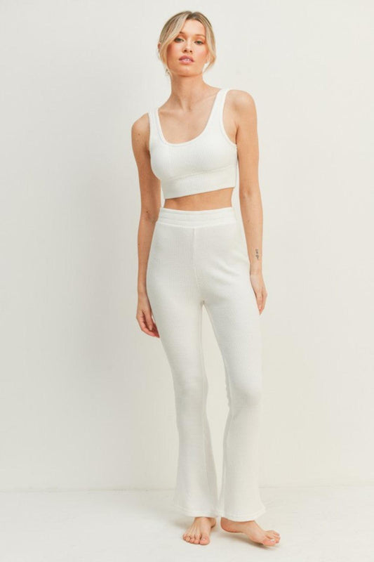 Kimberly C Waffle Tank and High Waist Flare Pants Set Carauana Store