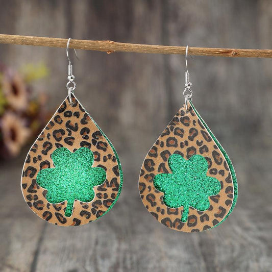 Leopard Hollowed Leather Teardrop Earrings Carauana Store