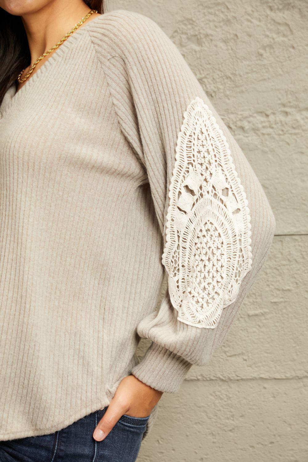 Sew In Love Full Size Lace Patch Detail Sweater