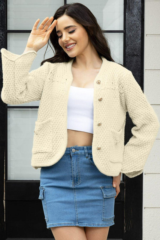 Button Up Long Sleeve Cardigan with Pockets Carauana Store