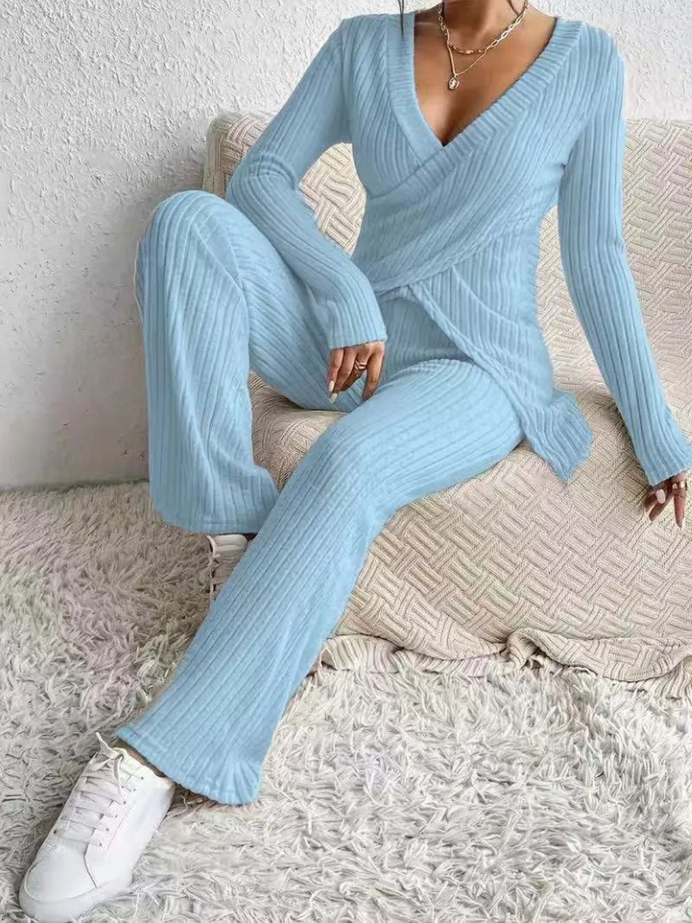 Surplice Long Sleeve Top and Pants Set Carauana Store