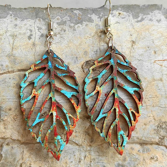 Leaf Shape Wooden Dangle Earrings Carauana Store