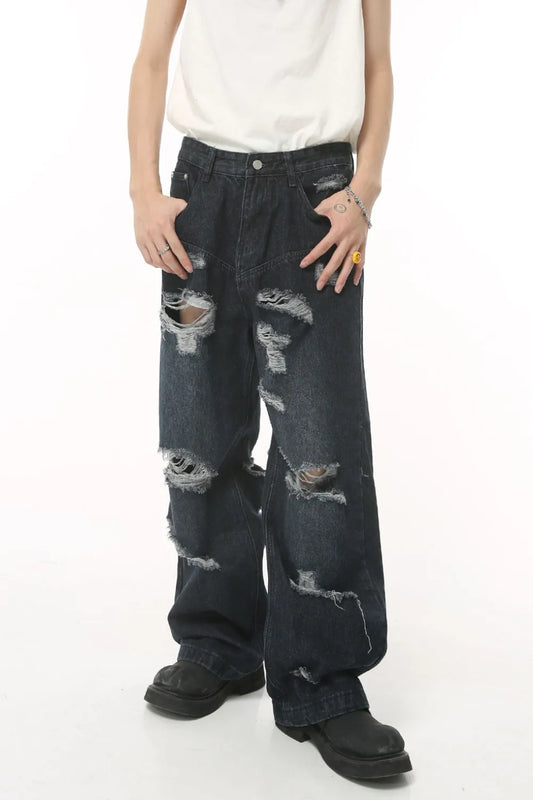 Distressed Wide Leg Pocketed Men's Jeans Carauana Store