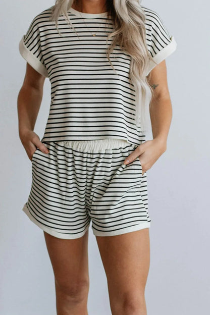 Striped Contrast Top and Shorts Set Carauana Store