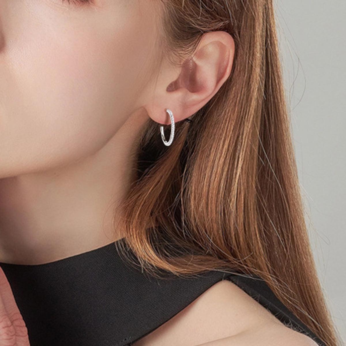 Inlaid Moissanite 925 Sterling Silver C-Hoop Earrings CaRaUaNa Fashion