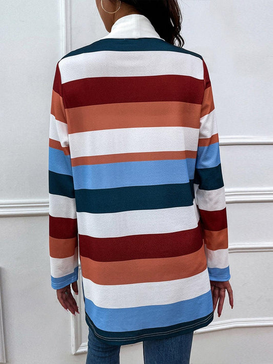 Shiny Color Block Open Front Cardigan Carauana Store