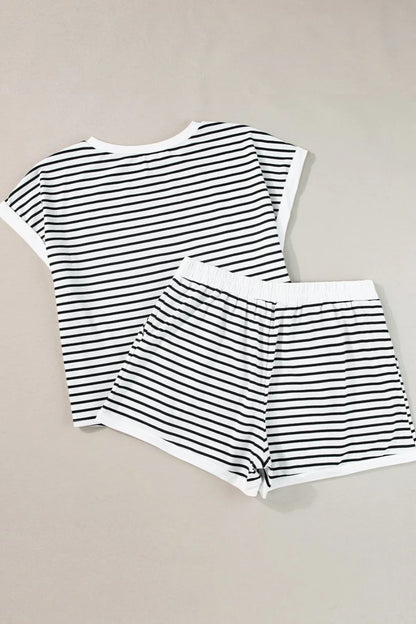 Striped Contrast Top and Shorts Set Carauana Store
