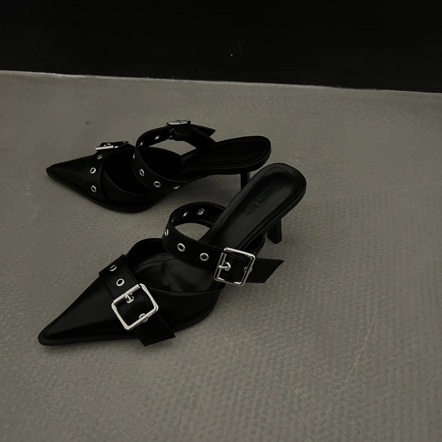 Point Toe Flare Heel Buckle Sandals Carauana Store