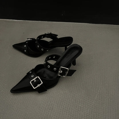 Point Toe Flare Heel Buckle Sandals Carauana Store
