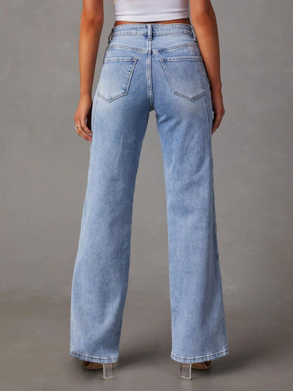 High Waist Straight Jeans with Pockets