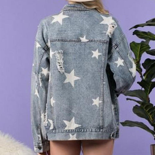 Star Distressed Denim Shacket Carauana Store