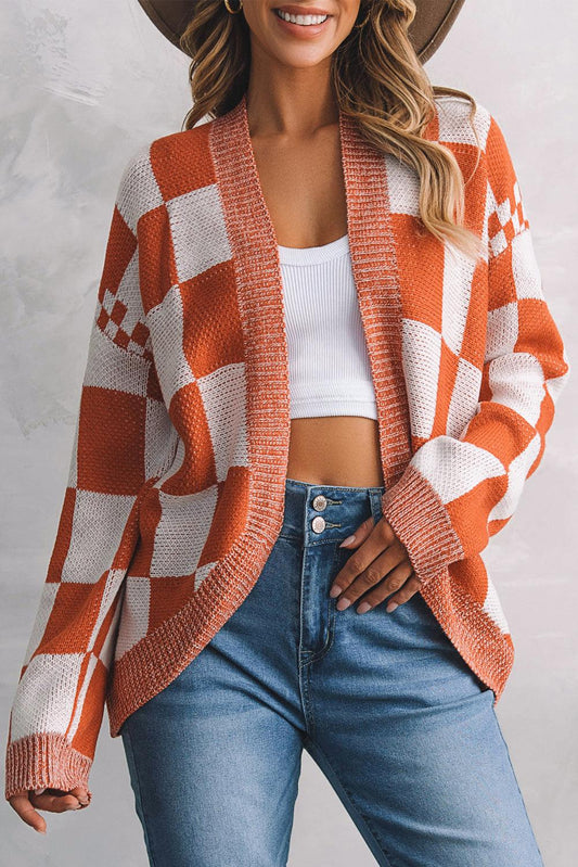 Plaid Open Front Dropped Shoulder Cardigan Carauana Store