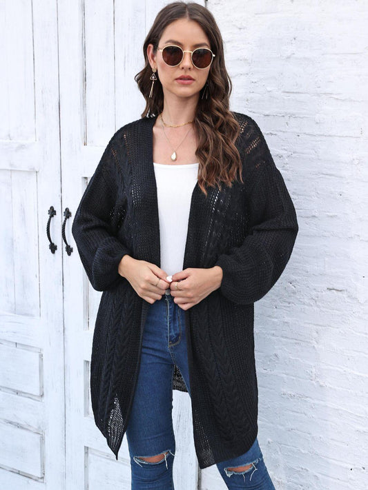 Cable-Knit Open Front Long Sleeve Cardigan Carauana Store