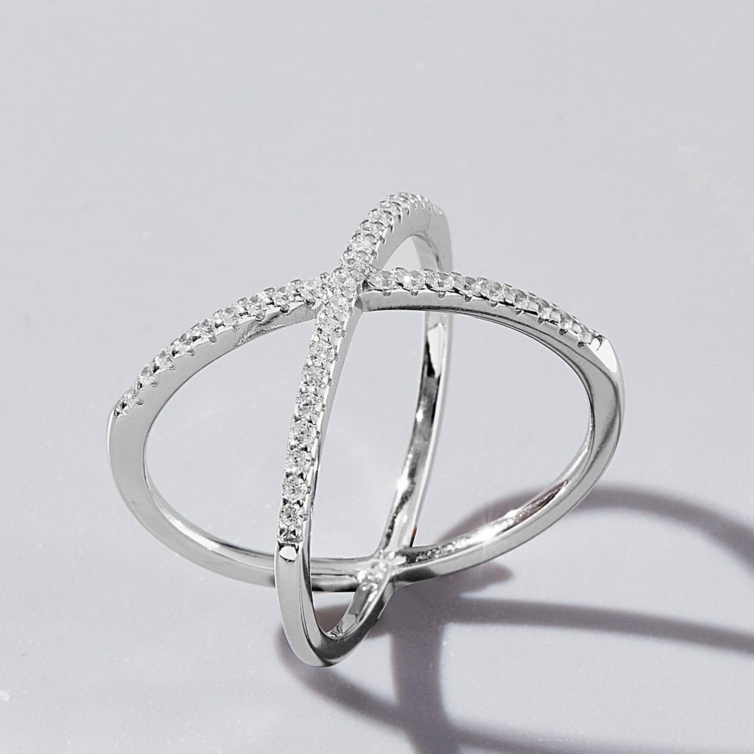 X Shape Inlaid Zircon 925 Sterling Silver Ring