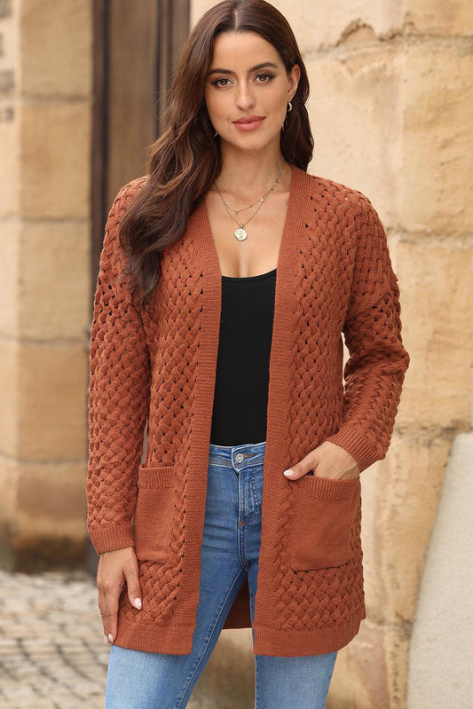 Open Front Dropped Shoulder Cardigan with Pockets Carauana Store