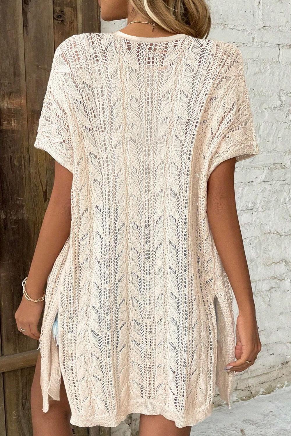 Openwork Open Front Short Sleeve Cardigan