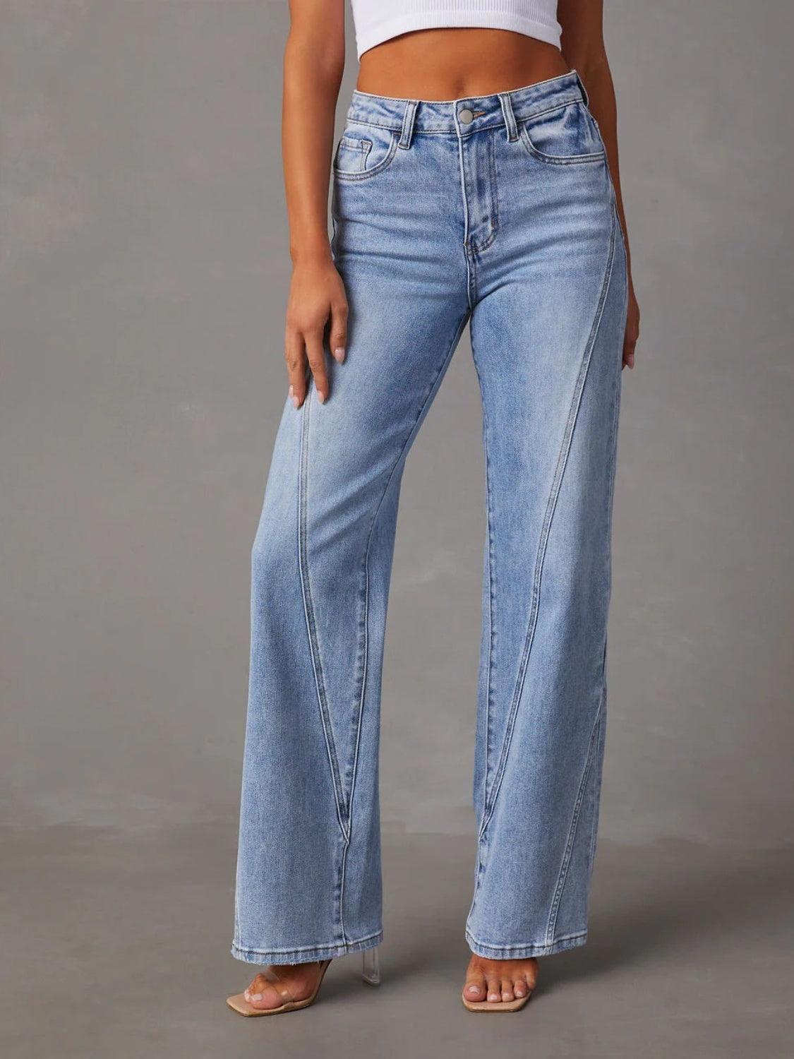 High Waist Straight Jeans with Pockets