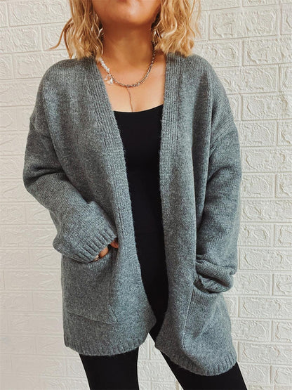 Open Front Long Sleeve Cardigan with Pockets