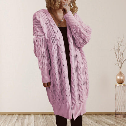 Cable-Knit Open Front Dropped Shoulder Cardigan