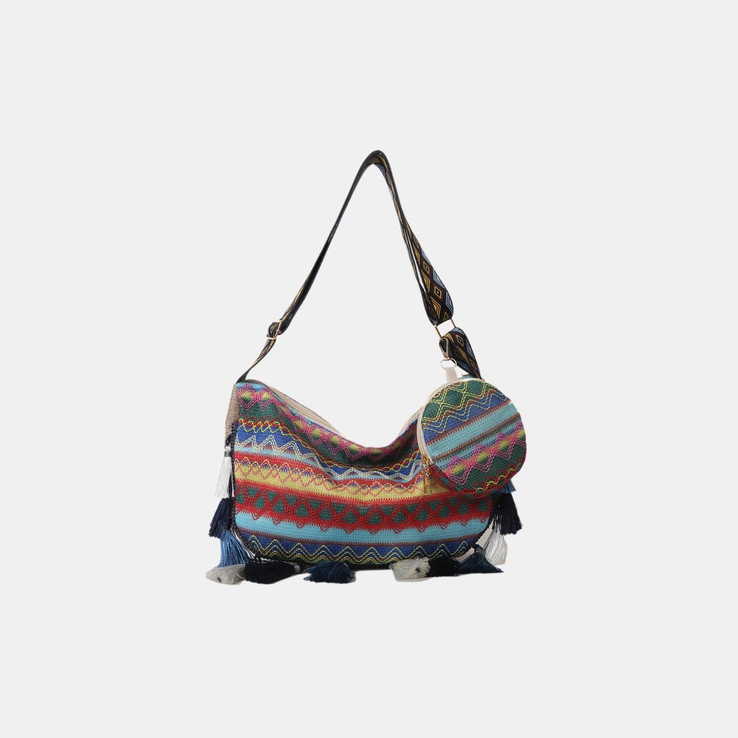 Printed Tassel Detail Crossbody Bag with Small Purse