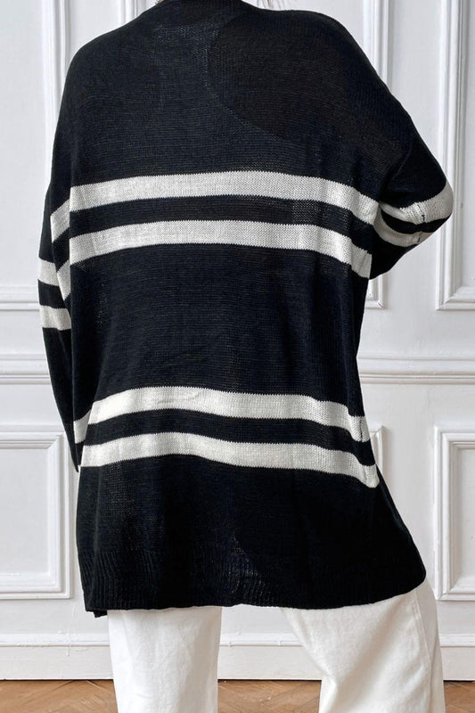 Striped Open Front Dropped Shoulder Cardigan Carauana Store