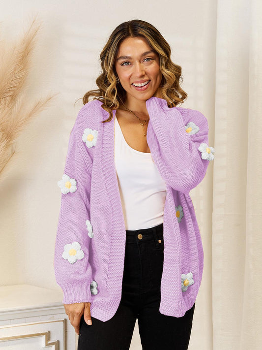 Angel Wings Flower Dropped Shoulder Open Front Cardigan Carauana Store