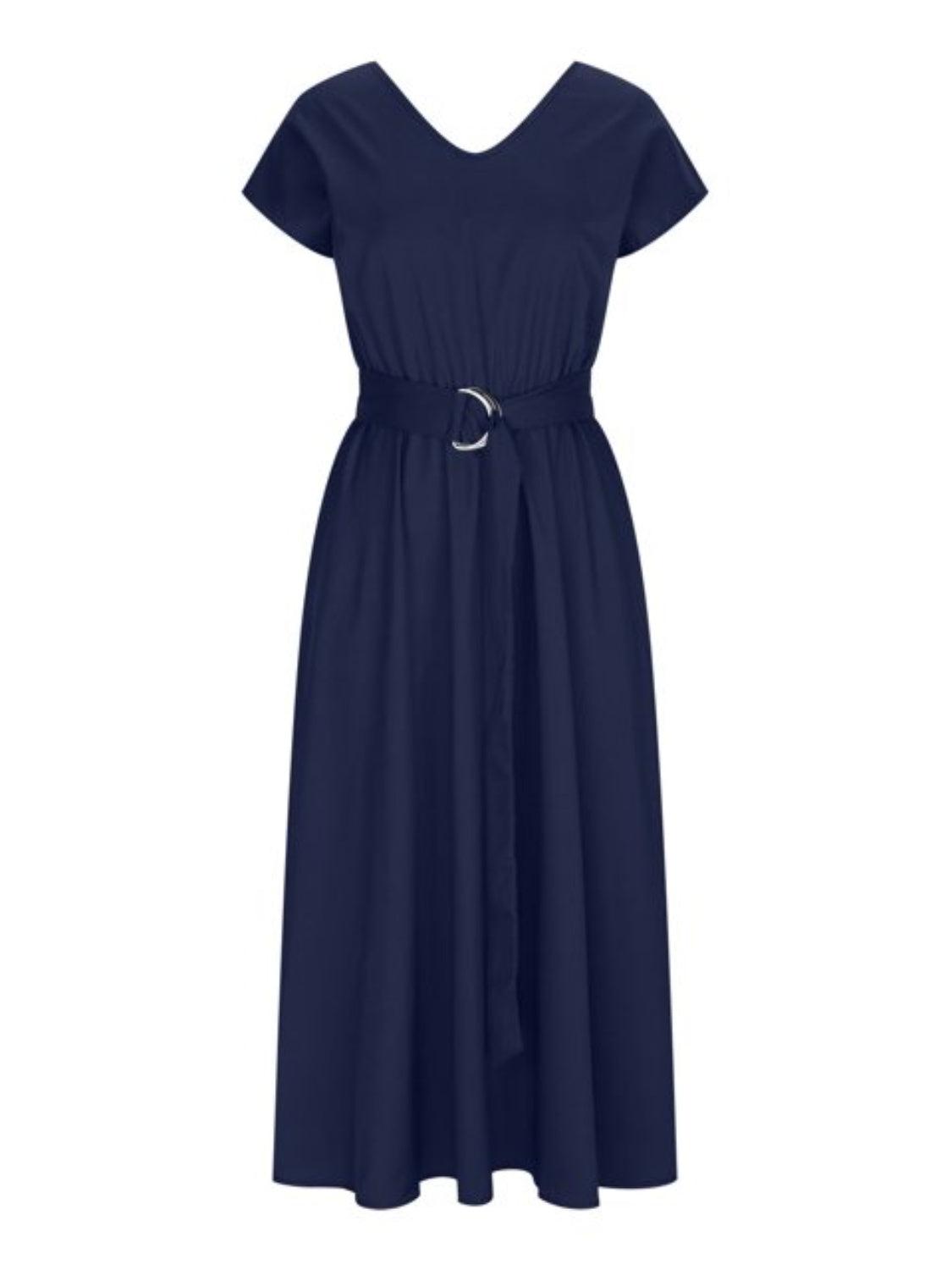 Ruched V-Neck Cap Sleeve Dress