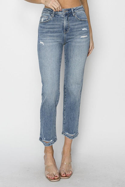 RISEN Full Size High Waist Distressed Cropped Jeans