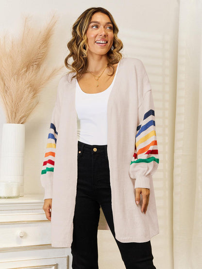 Angel Wings Striped Open Front Dropped Shoulder Cardigan