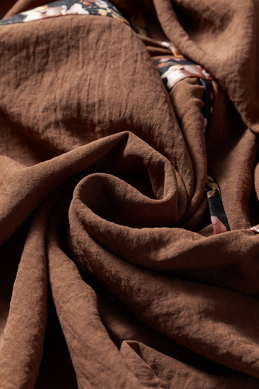 Chestnut Floral Patchwork Detail Notched Neck Long Sleeve Maxi Dress