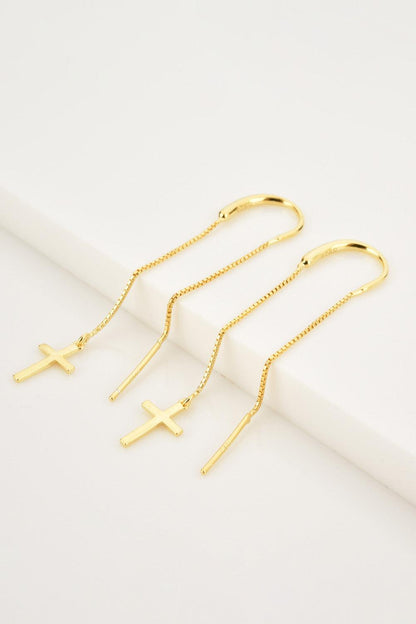 925 Sterling Silver Cross Threader Earrings