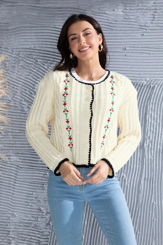 Graphic Cable-Knit Button Up Cardigan Carauana Store