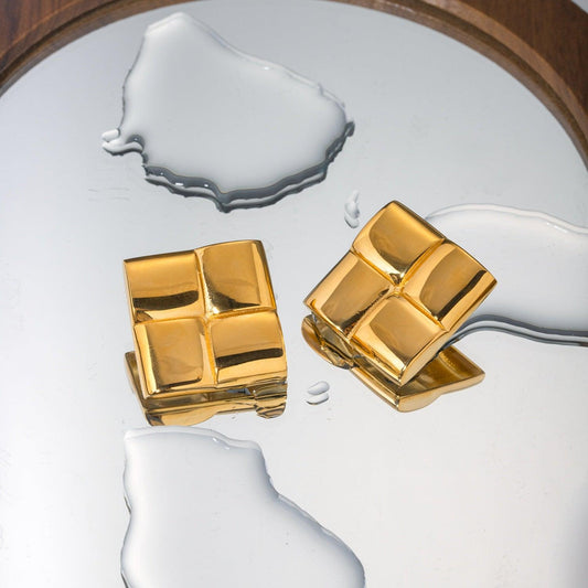 Stainless Steel 18K Gold-Plated Square Stud Earrings Carauana Store
