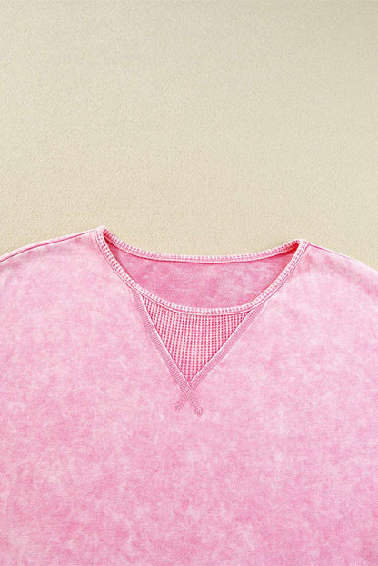 Strawberry Pink Mineral Wash Exposed Seam Drop Shoulder Oversized Tee CaRaUaNa Fashion