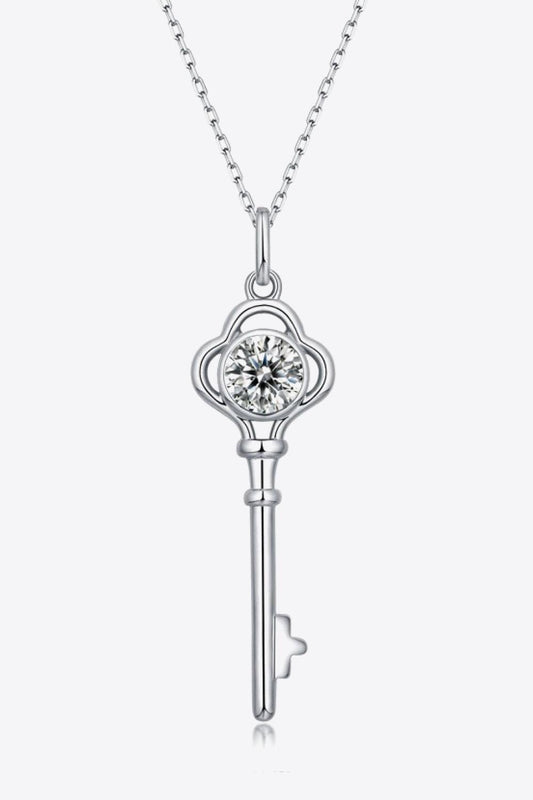925 Sterling Silver 1 Carat Moissanite Key Pendant Necklace Carauana Store