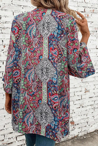 Printed Open Front Long Sleeve Cover Up