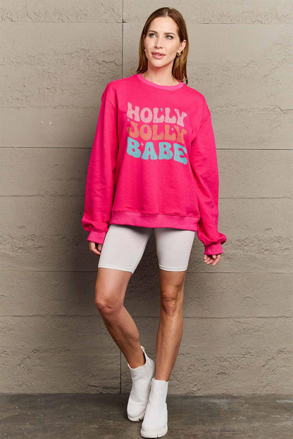 Simply Love Full Size HOLLY JOLLY BABE Long Sleeve Sweatshirt