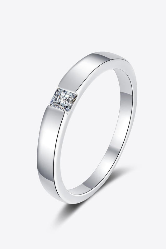 Inlaid Moissanite Rhodium-Plated Ring Carauana Store